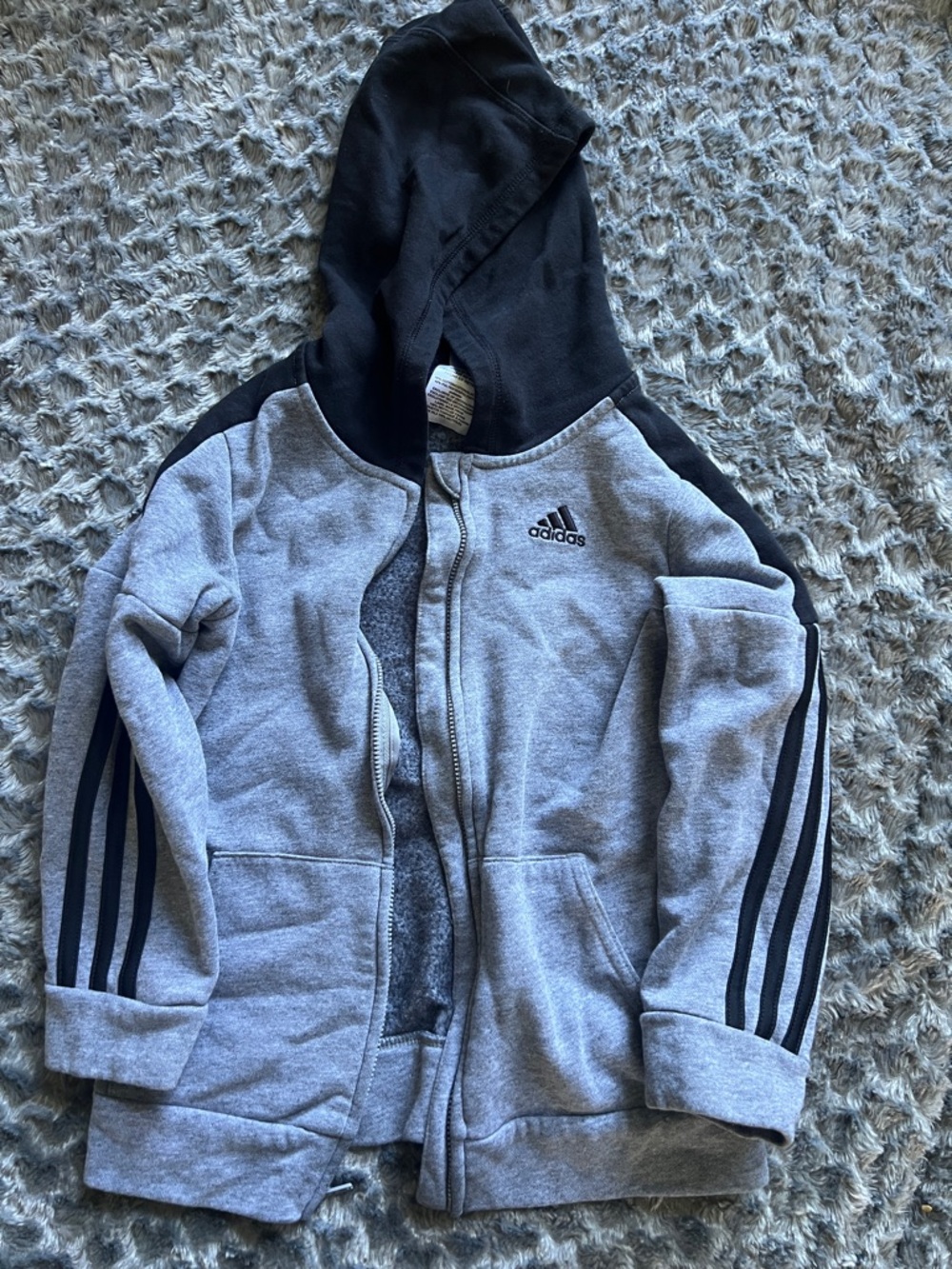 adidas Kids Grey & Black Hooded Zip-Up Sweatshirt
